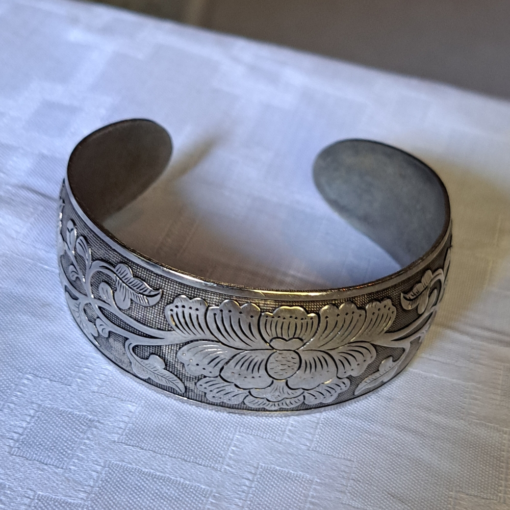 Floral Silver Cuff Bracelet